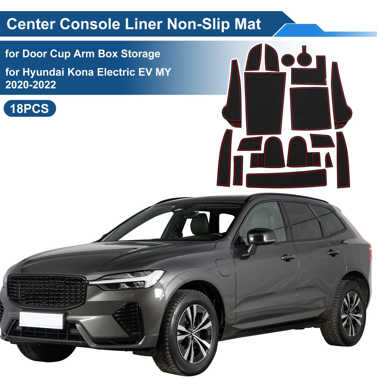 Car Non Slip Mat Set for Hyundai Kona Electric EV (2020–2022) PVC Red
