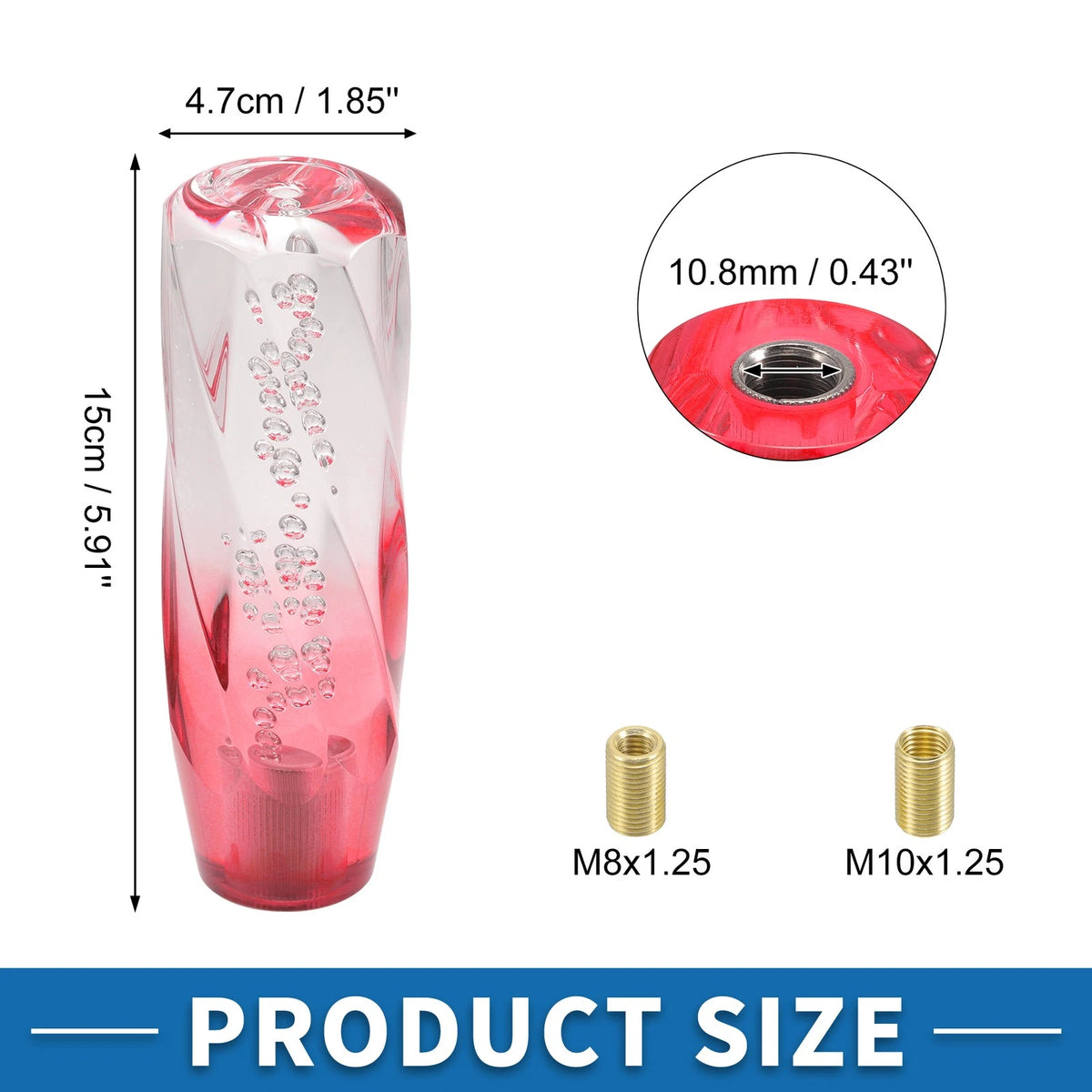 Shift Knob with 2 Adapters for Universal Vehicles (15cm, Acrylic Red Transparent)