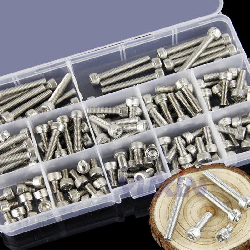 180pcs M4 Socket Allen Cap Head Hex Screws Bolts Stainless Steel