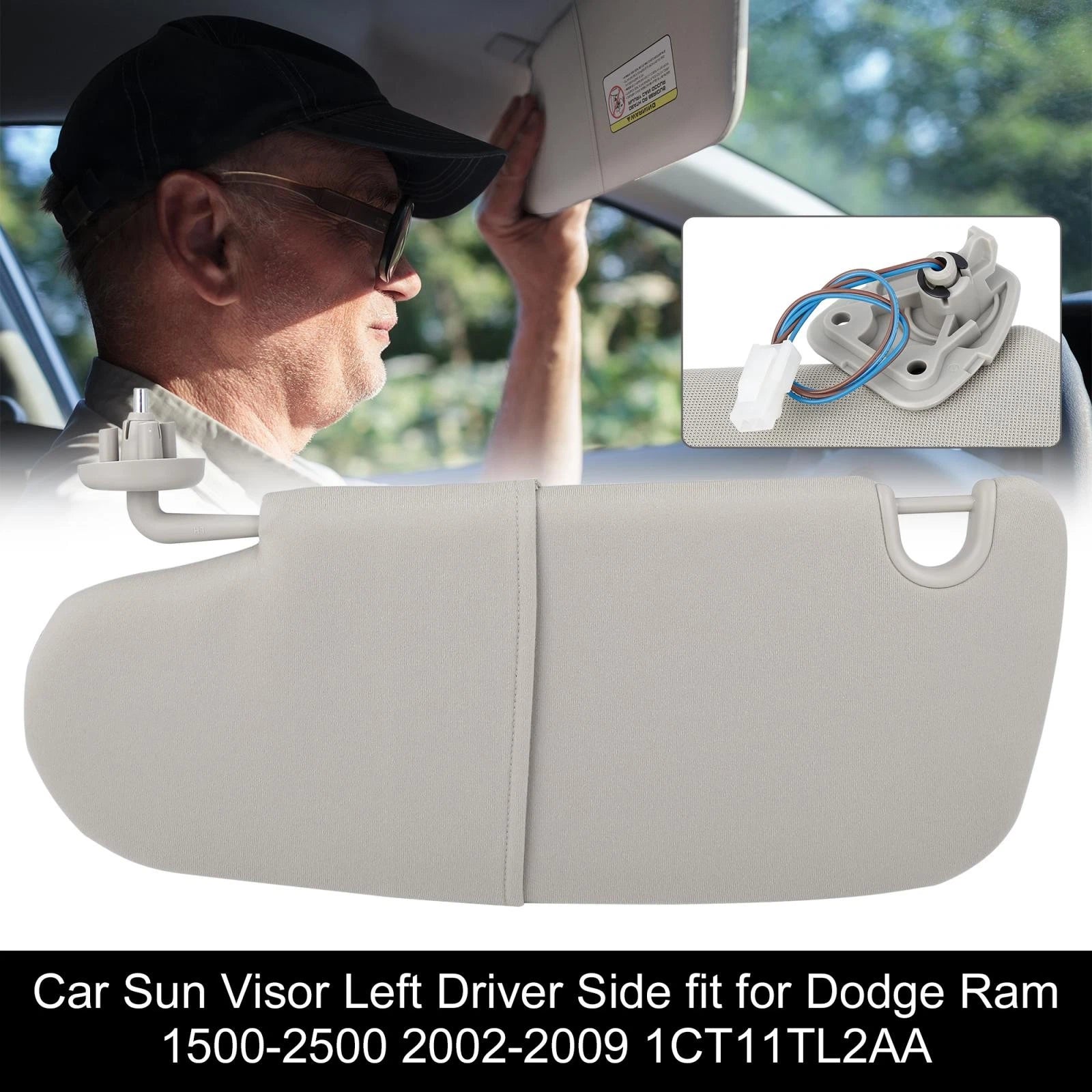 Left Driver Side Sun Visor Replacement for Dodge Ram 1500 2500 (2002–2009)