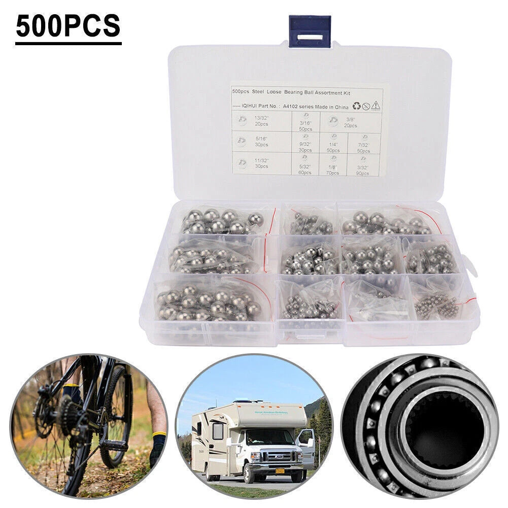 500 Piece Assorted Loose Bicycle Bearing Balls (5/32", 3/16", 7/32", 1/4")