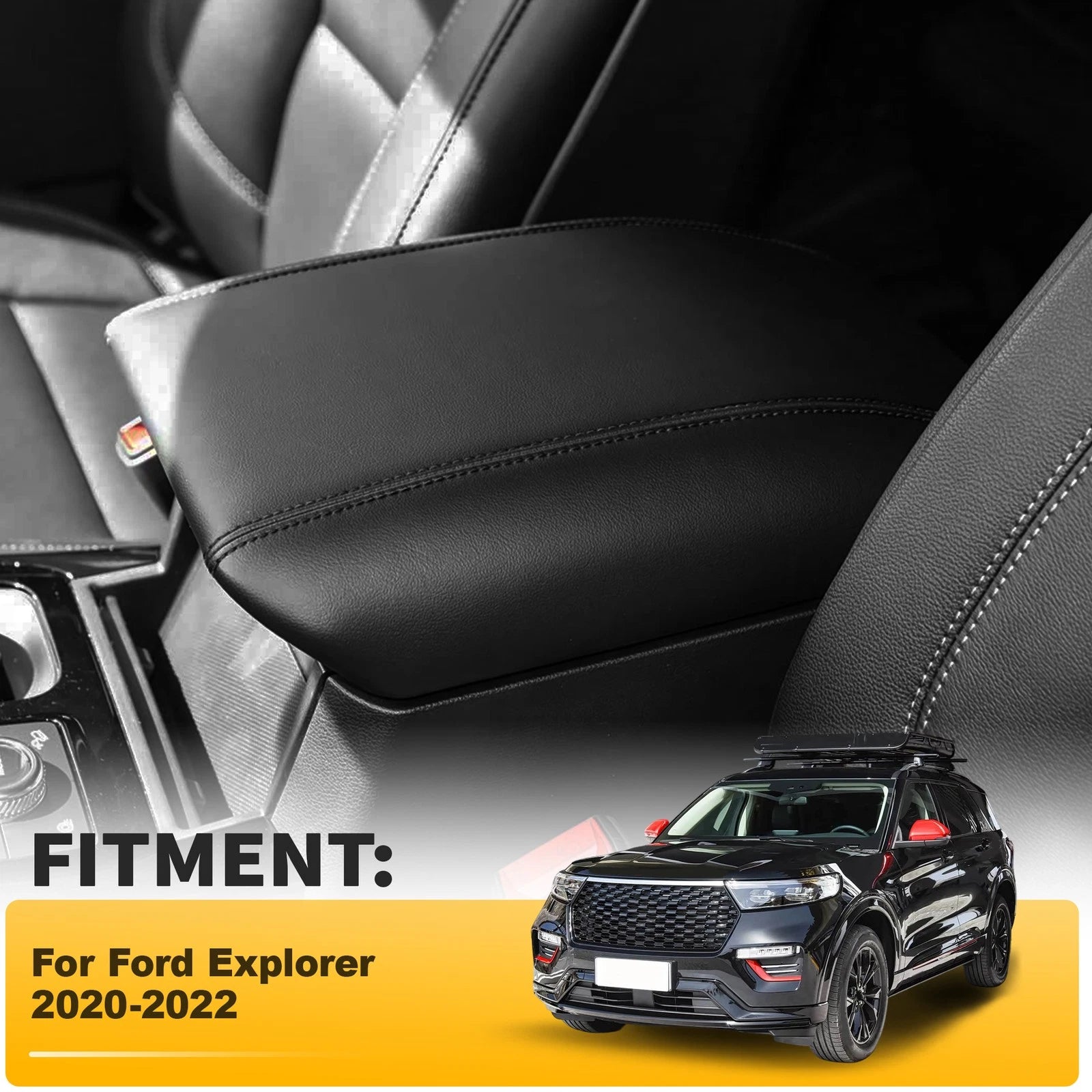 Leather Console Lid Armrest Cover for Ford Explorer (2020–2022) Black