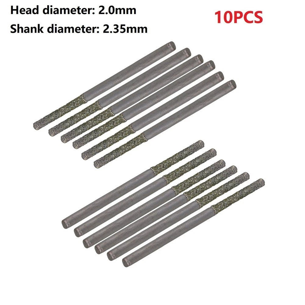 10X Silver Diamond Coated Solid Bits 2.35mm Shank for Drilling Gems