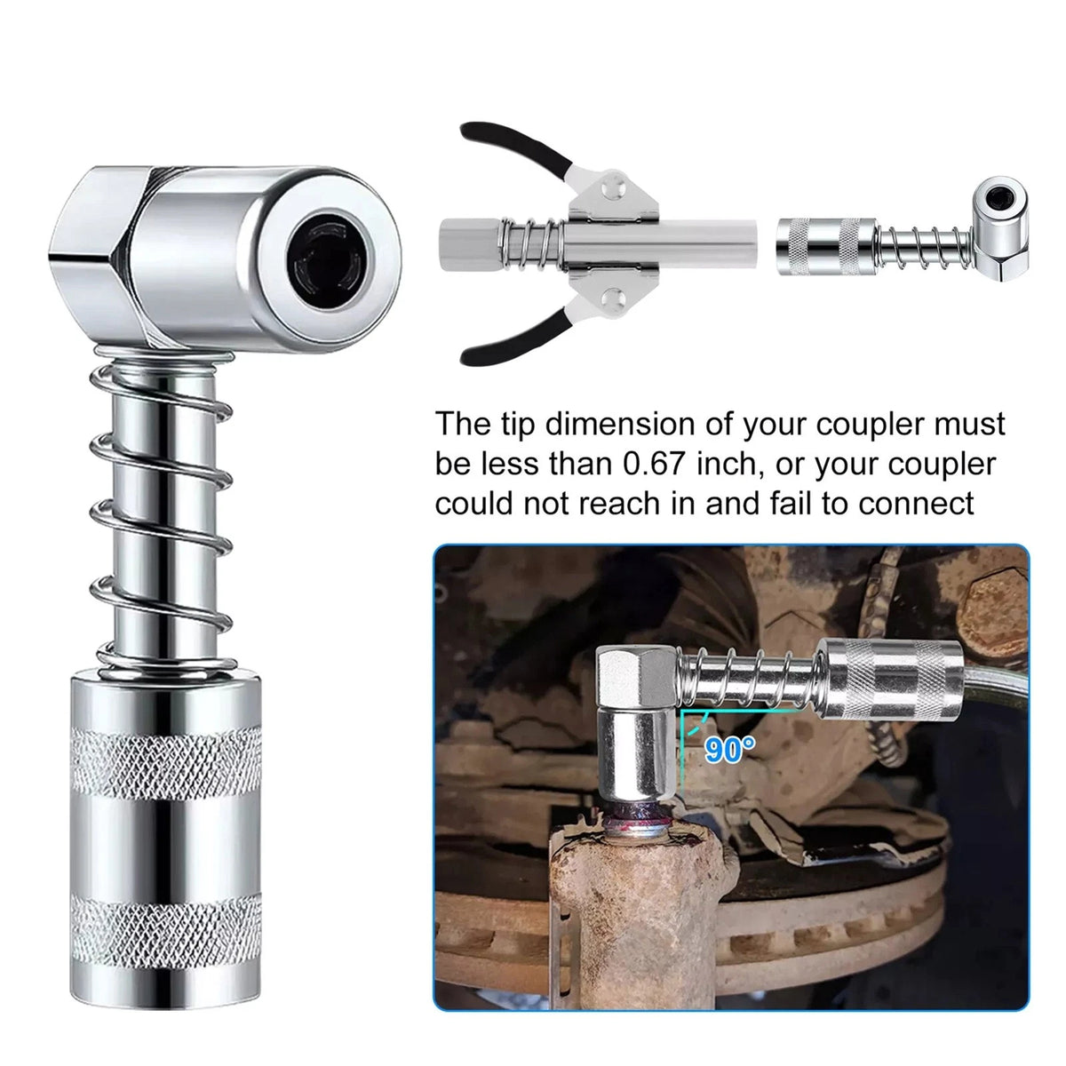 Set of 1 Grease Nozzle Adapter for Grease Gun (90 Degree)