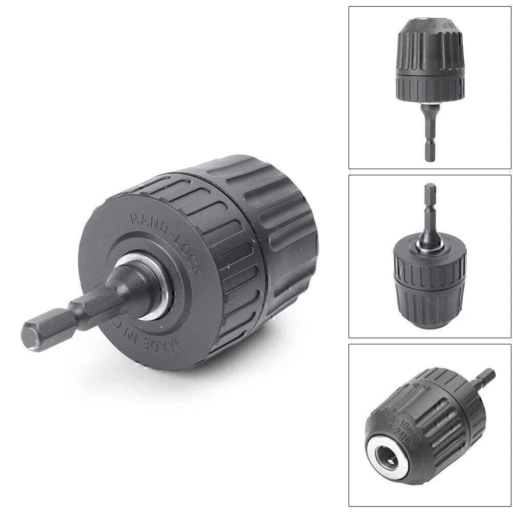 0.8-10mm 3/8-24UNF Keyless Drill Bit Chuck Converter+1/4'' Hex Shank Adapter