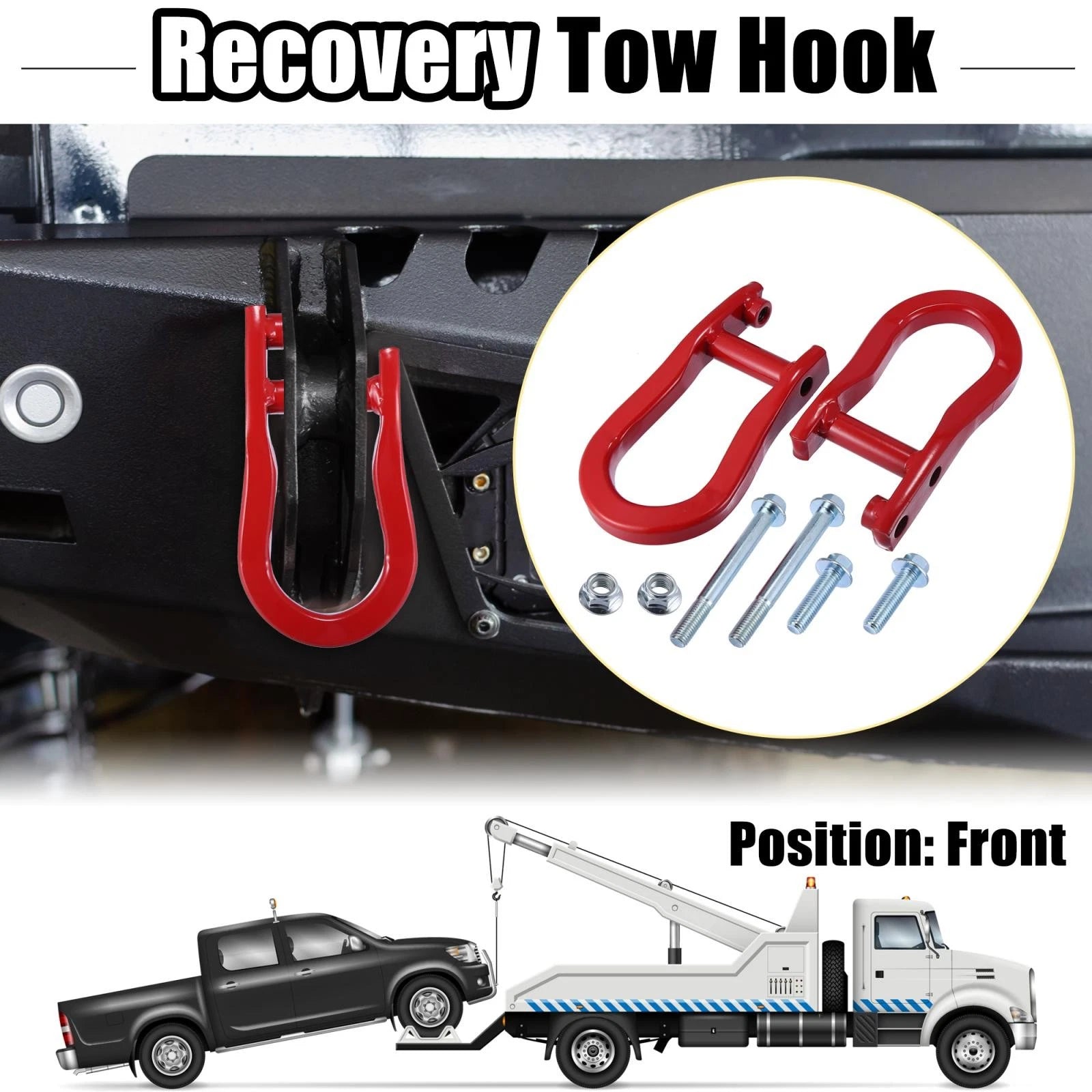 Front Recovery Tow Hook Kit Replacement for Chevy Silverado 1500 2007-2018