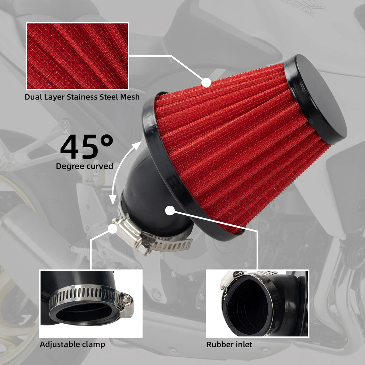 Air Filter Cleaner for 150cc-250cc ATV Dirt Bike Motorcycle (35mm, 45 Degree)