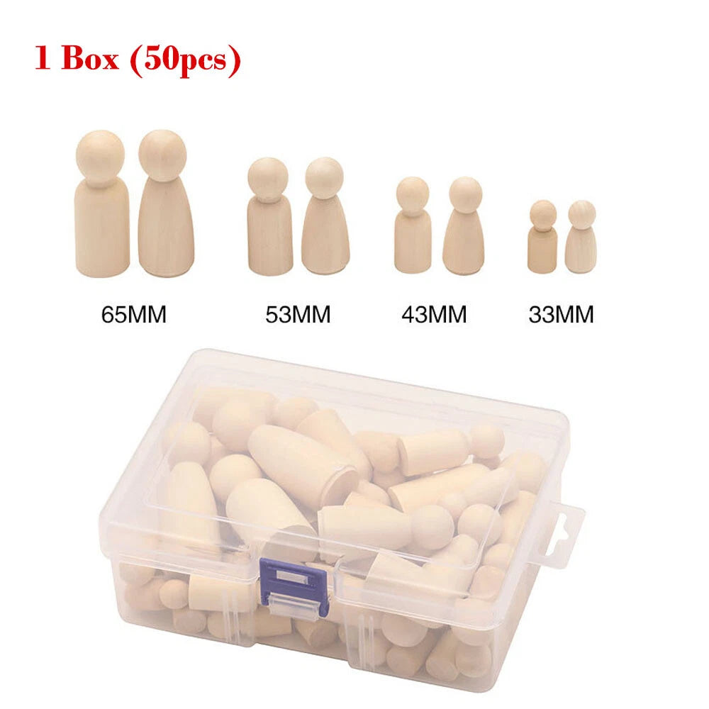 Set of 4 Wooden Peg Dolls for Kids DIY Craft