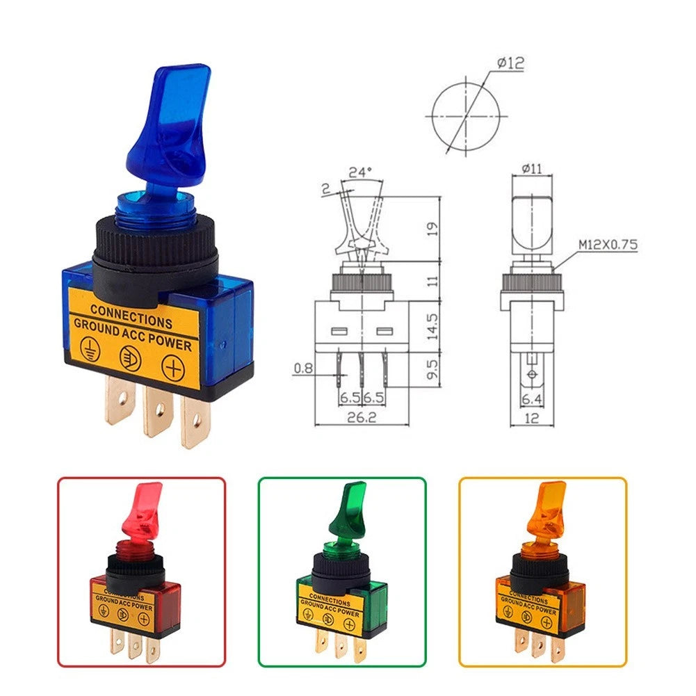 4PCS Rocker Switch with LED Light for Boat (12V SPST On/Off)