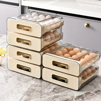 2 Tier Stackable Fridge Organizer Rack with Smooth Sliding Drawers