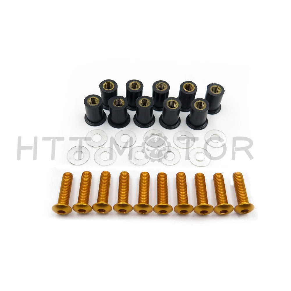 10pcs Windshield Bolt Kit for Motorcycle (Well Nuts, Gold)