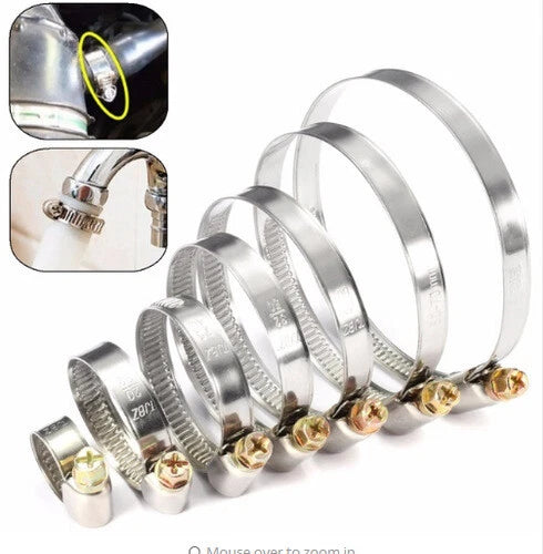 Set of 5 Hose Clamps for Various Applications (Adjustable Stainless Steel)