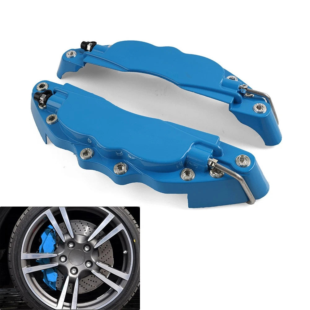 2X Blue Metal Style Disc Brake Caliper Covers for Universal Fit
