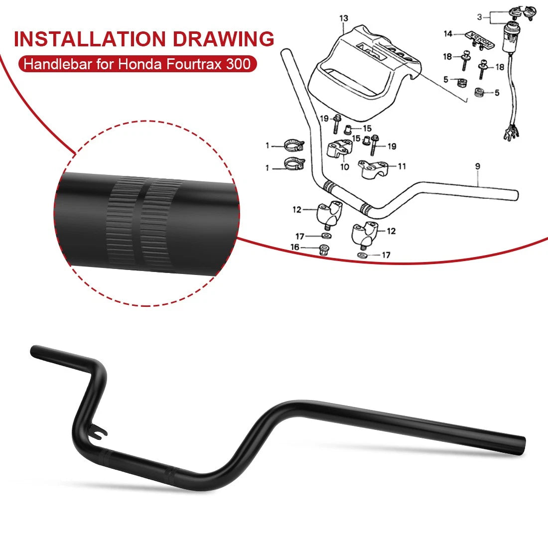 Handlebar 53100-HC5-970 for Honda Fourtrax 300 TRX300 (1988–2000)