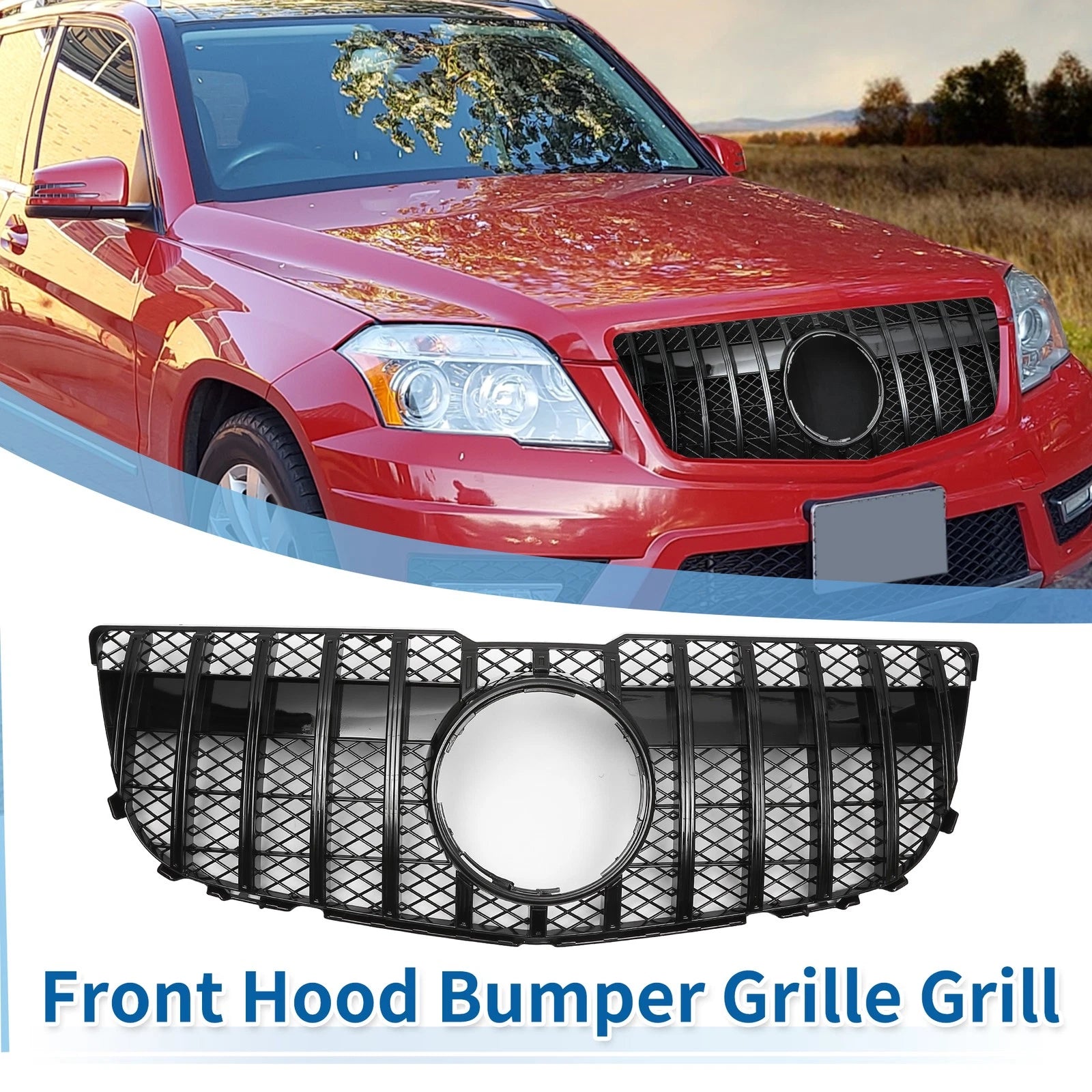 Front Upper Bumper Grille Grill for Mercedes-Benz GLK300 (2013–2015) Gloss Black