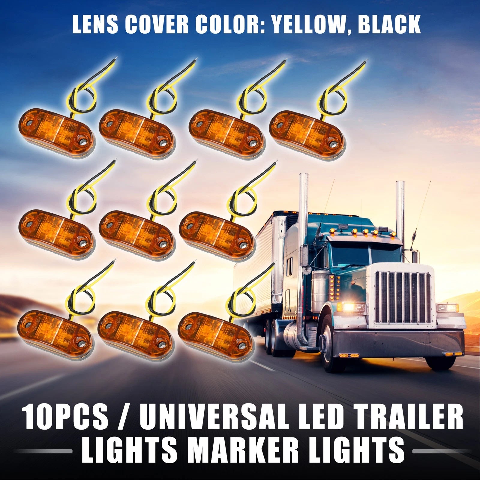 LED Trailer Marker Lights 24V Waterproof Yellow 10 Pack for Universal Use