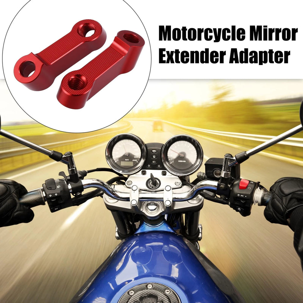 Mirror Extender Adapter Pair 8mm 10mm for Honda Yamaha Motorcycle (Red)