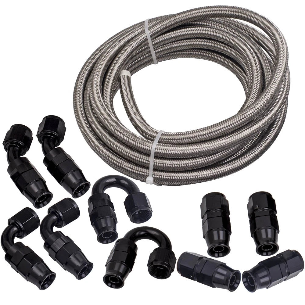 20FT 8AN PTFE Stainless Steel Braided Fuel Line Hose for Universal Applications