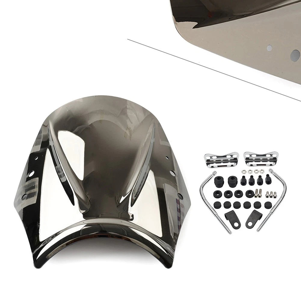Universal Motor Siver Windshield Wind Screen Deflector Wind Shield w/ Brackets