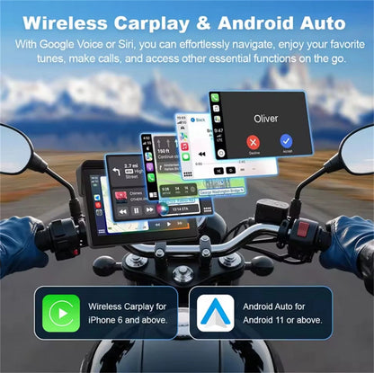 7" Portable Motorcycle GPS Navigation Wireless CarPlay Android Auto with Camera