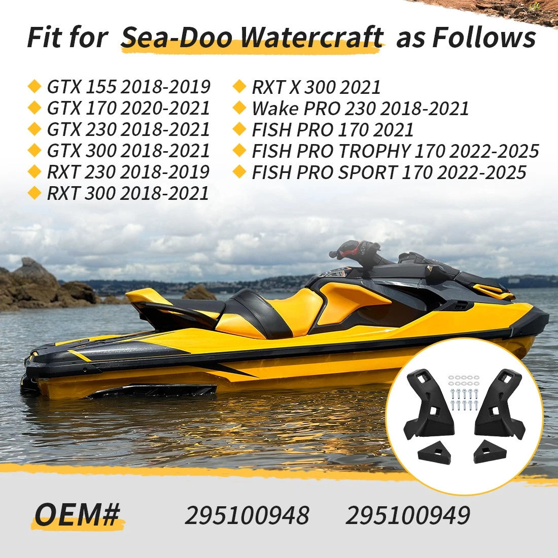 Front Left & Right Side Support Mount Kit for Sea-Doo Wake PRO (2017–2023)