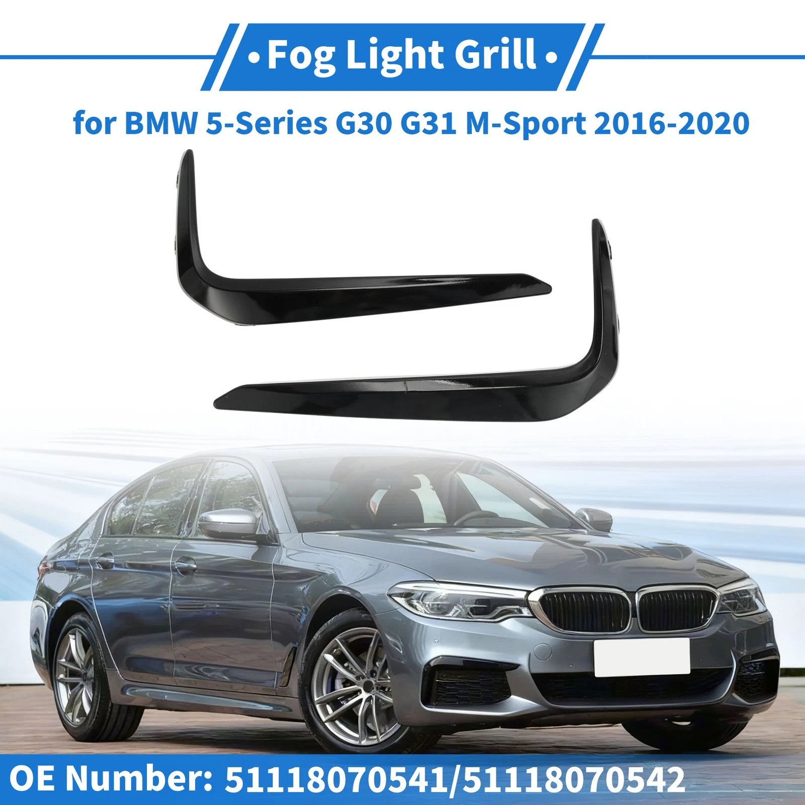 Front Left Right Bumper Fog Light Cover Replacement for BMW 5-Series (2017–2022)