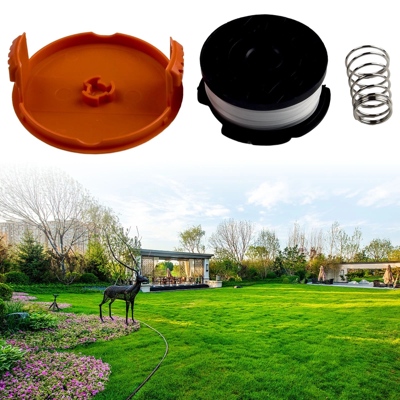 Trimmer Spool 3-Pack & Cap & Spring for Black Decker (Cap Spring)