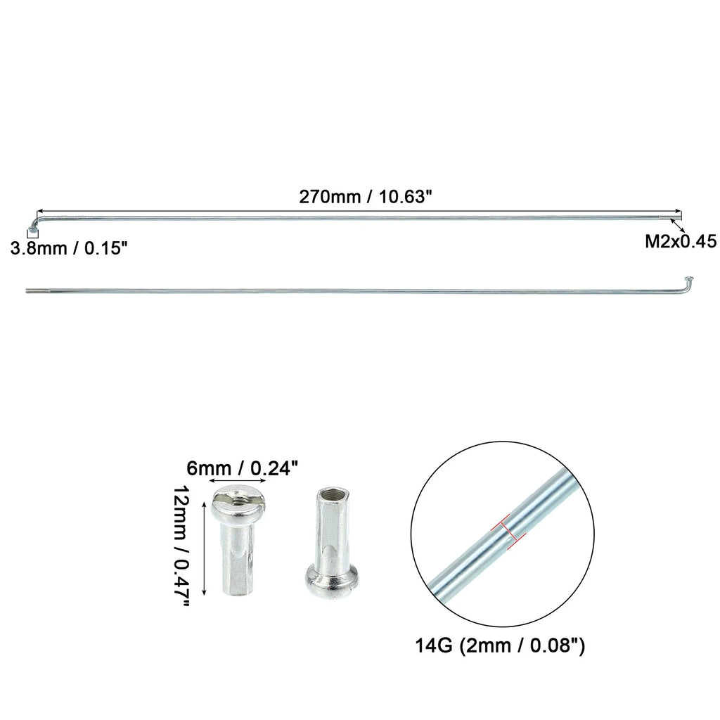 Bicycle Spokes Kit J Bend 270mm with Nipples for 700C Wheel (2000–2010)