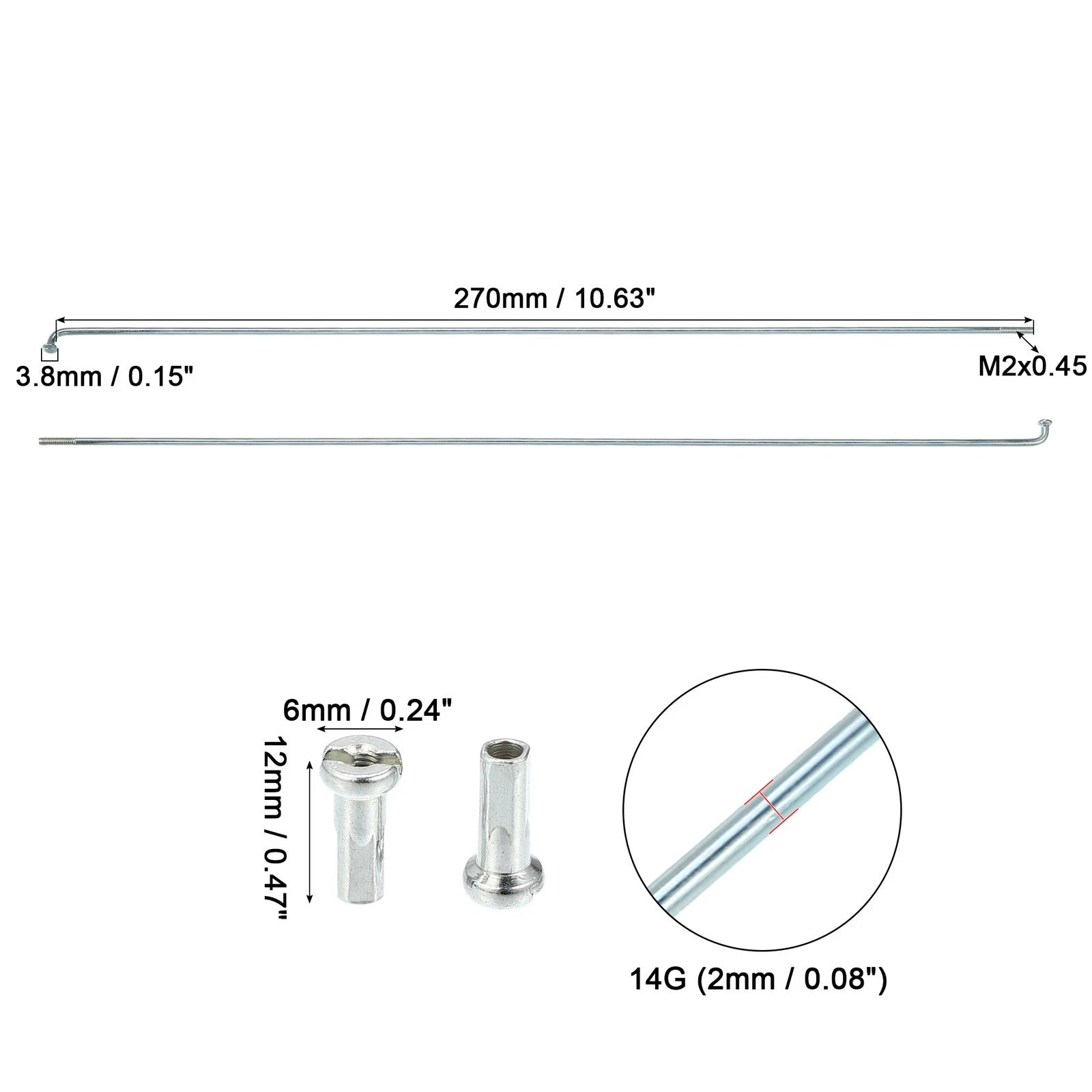 Bicycle Spokes Kit J Bend 270mm with Nipples for 700C Wheel (2000–2010)