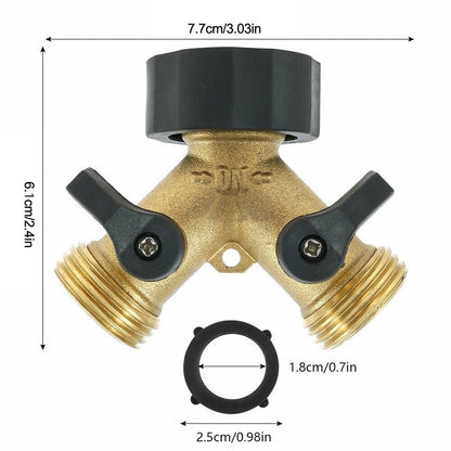 2 Way Brass Tap Adaptor Y Splitter for Washing Machine Garden Hose