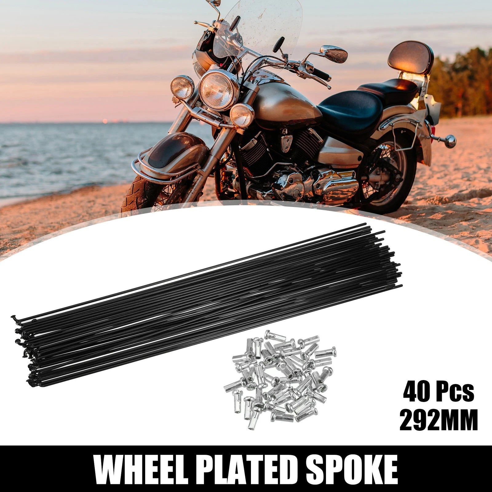 Bicycle Spokes 14G 292mm Steel Set with Nipples for Most Bicycles (40 Pack)