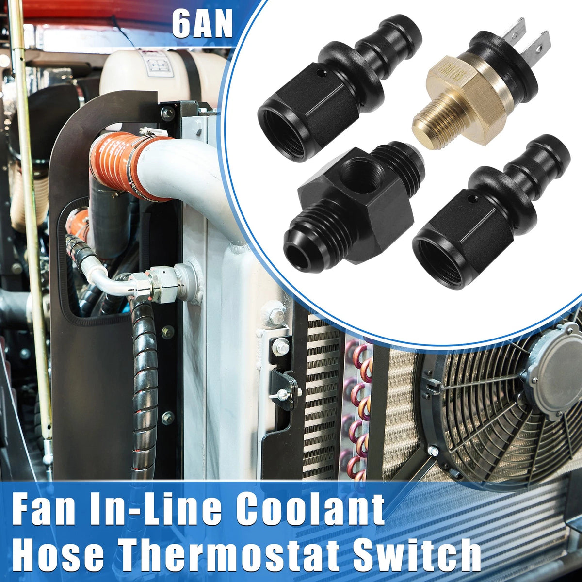 Fan Coolant Hose Thermostat Switch Kit 6AN 180°F On - 165°F Off for Car