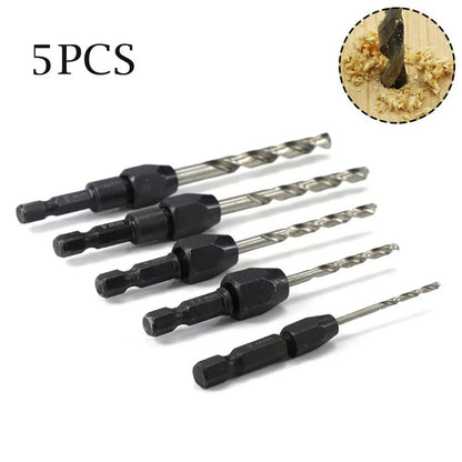 5-Piece HSS Countersink Drill Bit Set 2-6mm Hex Shank for