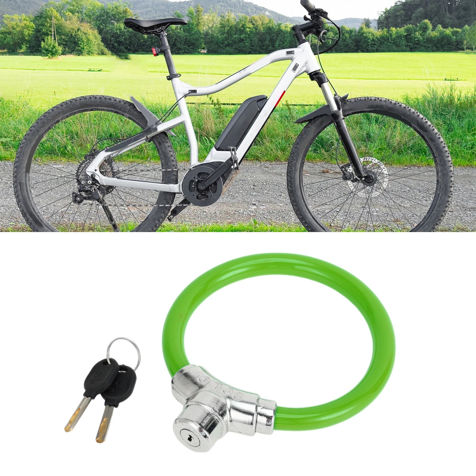 Bicycle Lock Portable Ring Cable Anti-Theft Mini Lock 46cm Green