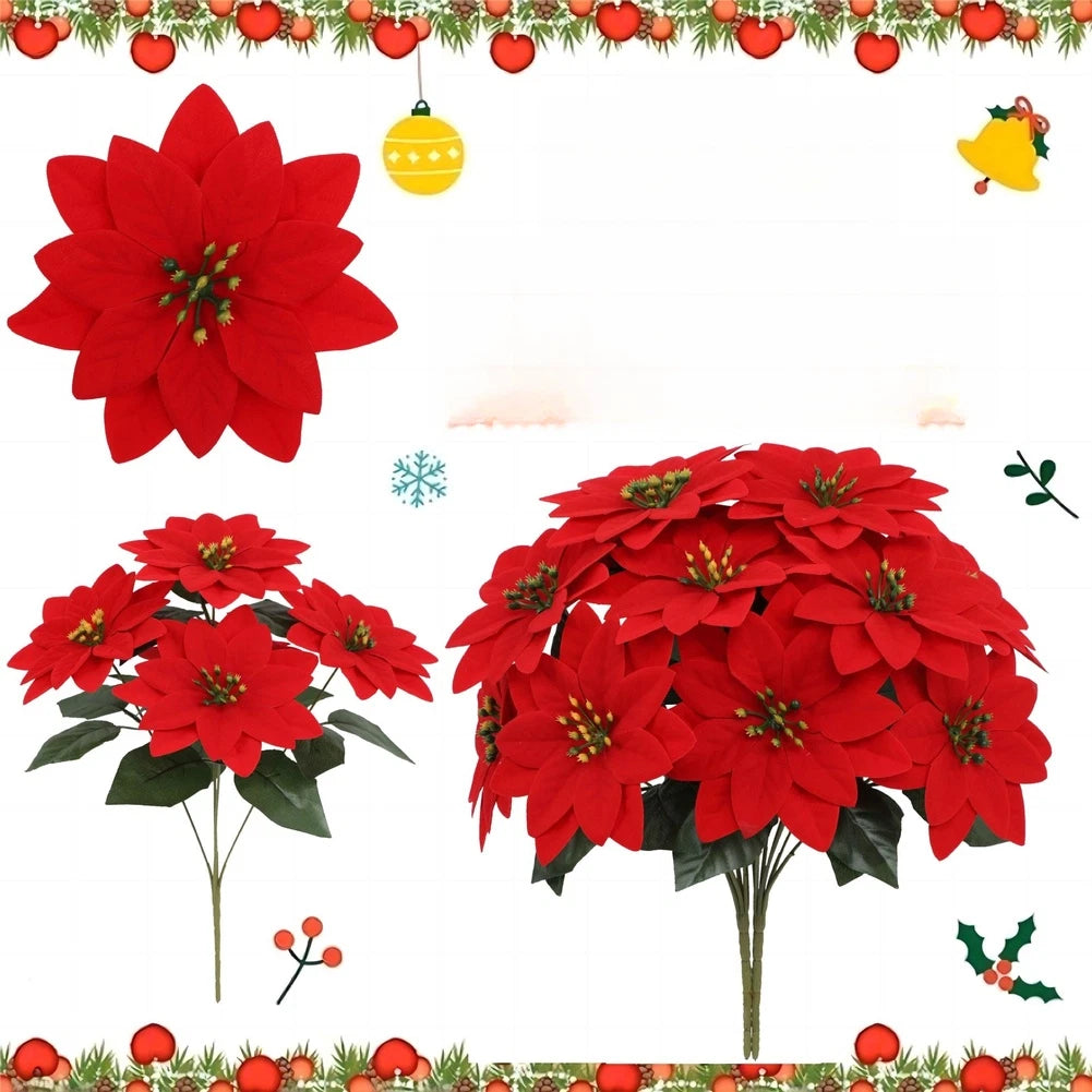 Poinsettia Silk Flower Arrangement for Festive Table Decor
