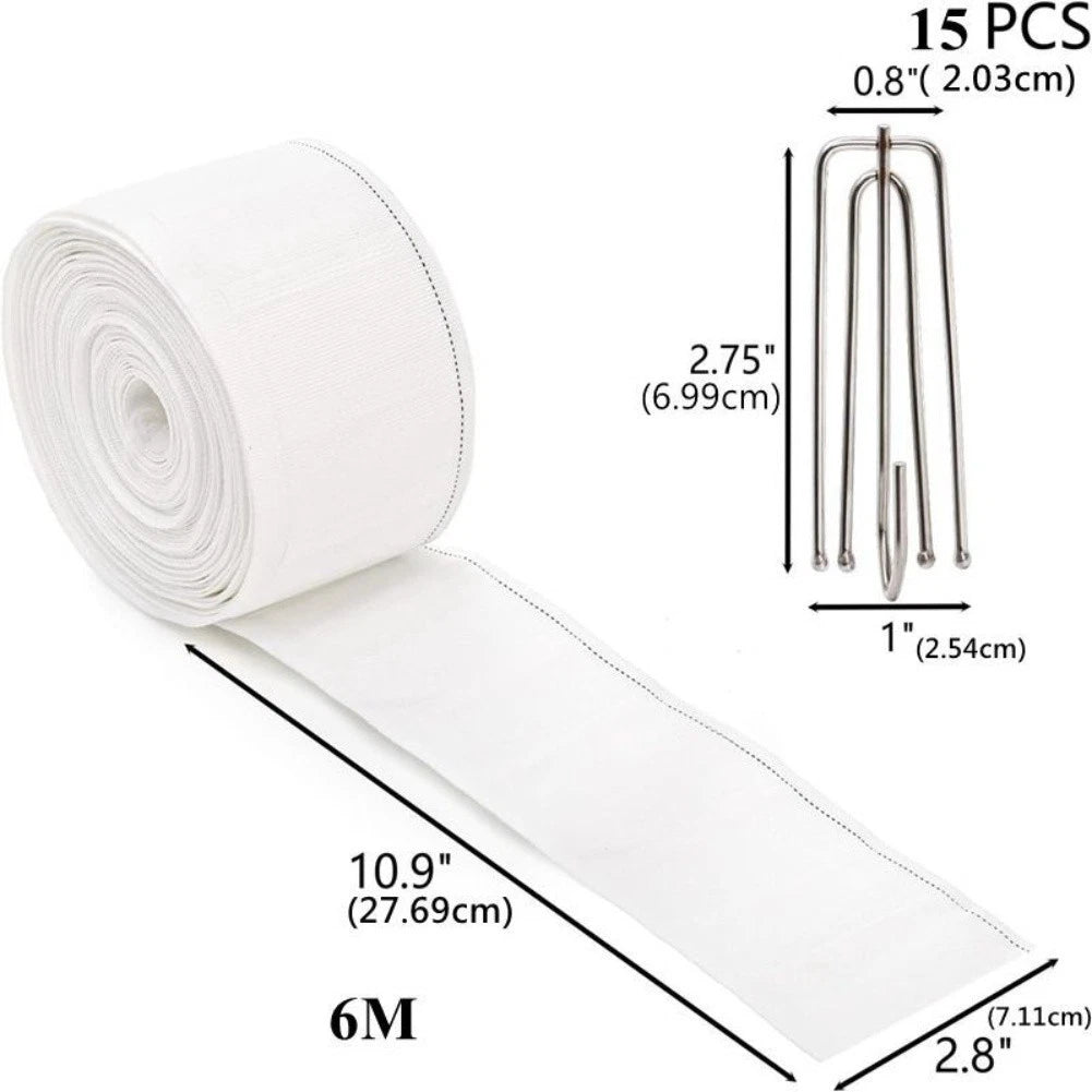 6 Meter Curtain Fabric with 15 Metal Hooks for Replacement Use