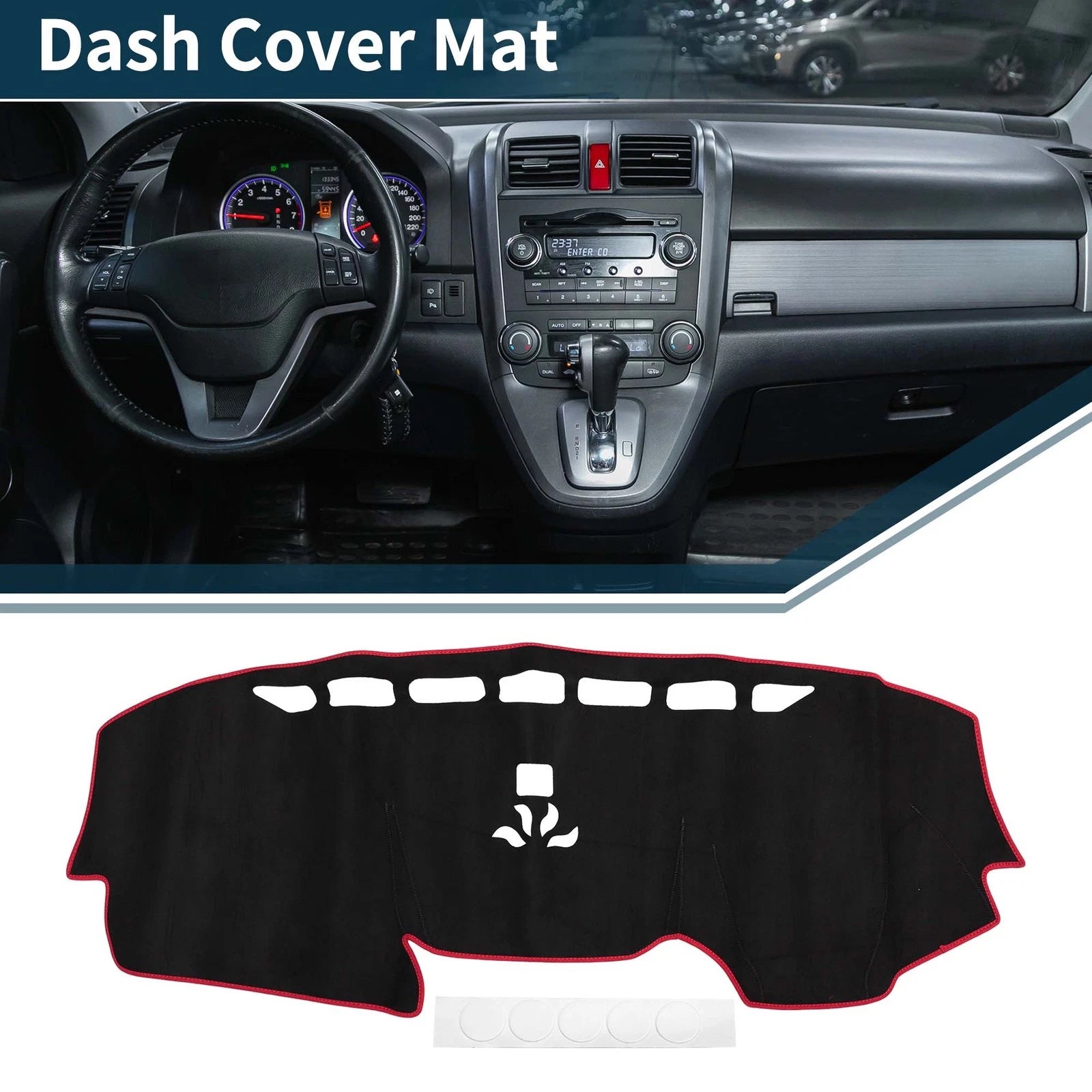 Dashboard Dash Cover Mat for Honda CR-V (2017–2022) Sun Protector Black Red