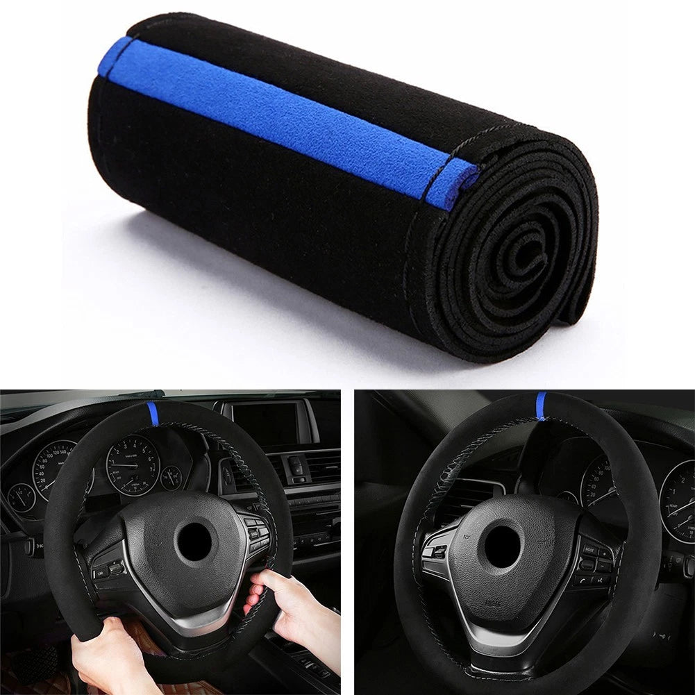 Steering Wheel Cover for Universal Fit (38cm, Black/Blue, Antislip)