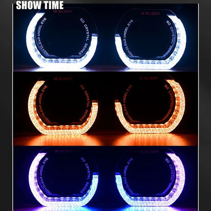3" 5D WRGB LED Angel Eyes Halo Rings Rectangular DRL Covers W/ Turn Signal Light