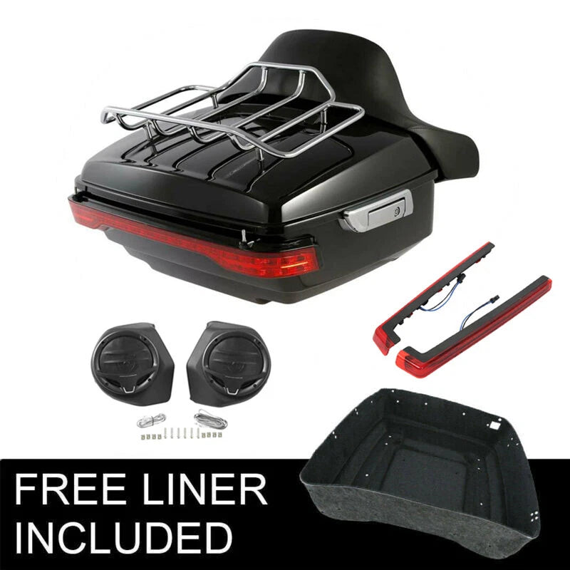 King Trunk Backrest Rack Speaker LED Light for Harley CVO Road Glide (2014–2026)