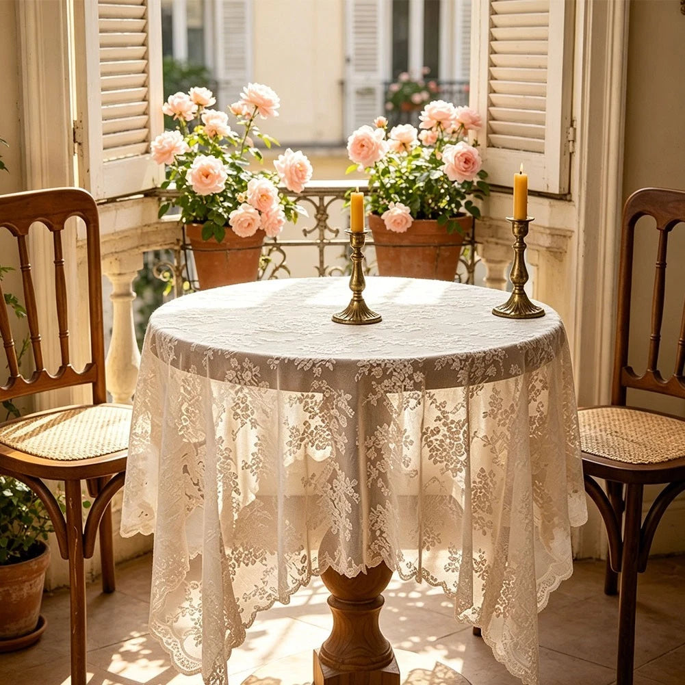 Set of 2 Elegant Lace Tablecloths Floral Pattern 135x100cm & 135x135cm