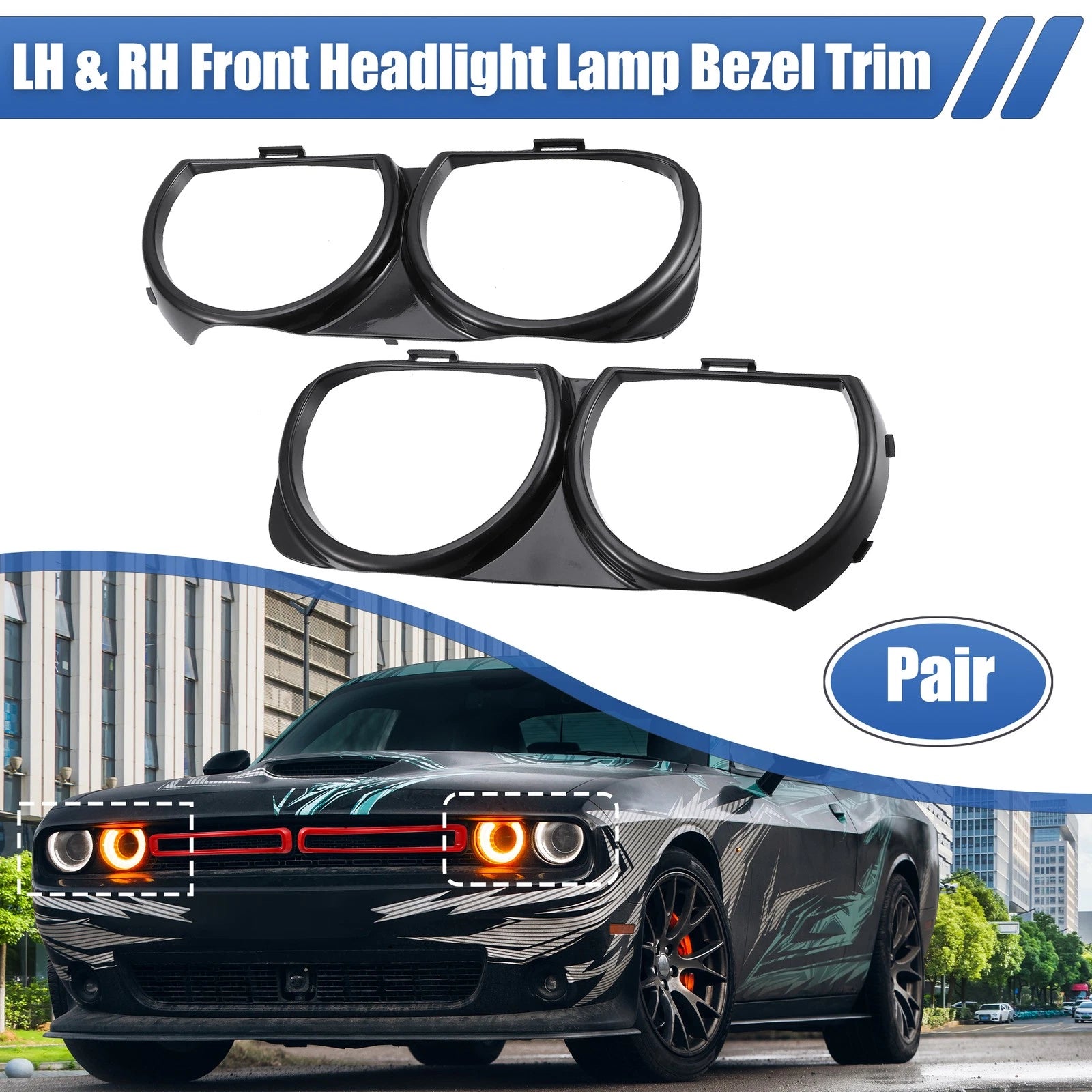 Front Headlight Lamp Bezel Trim Pair for Dodge Challenger (2015–2023)
