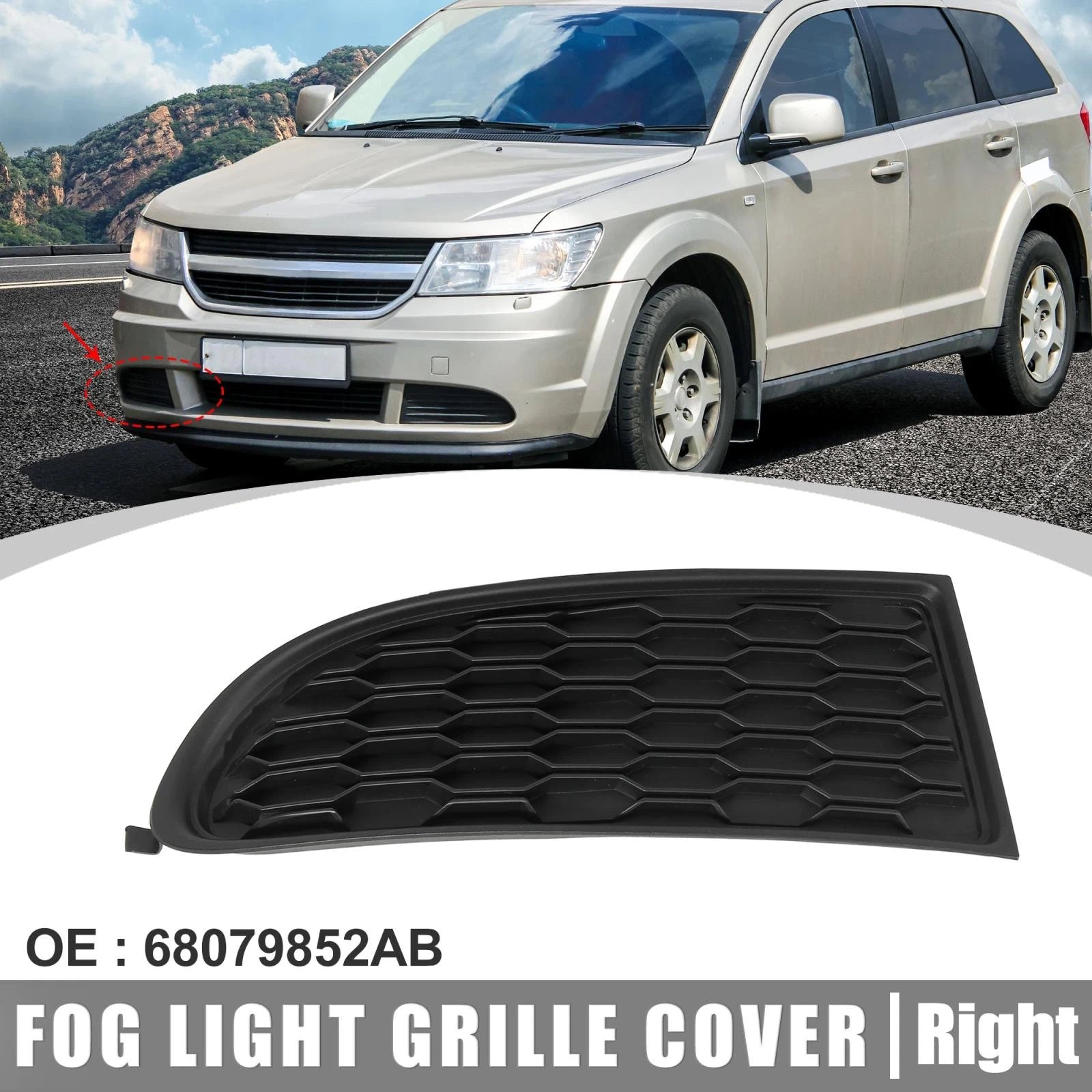 Front Right Bumper Fog Light Grille Cover Trim Replacement for Dodge Journey (2009–2020)