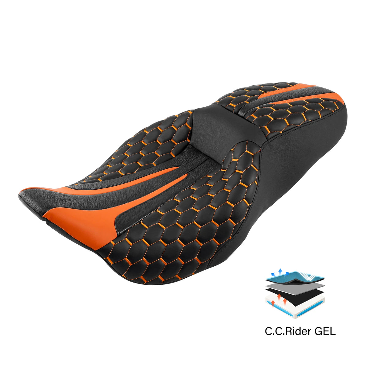 Gel Seat for Harley Touring Road Glide (2009–2023) - Black Orange