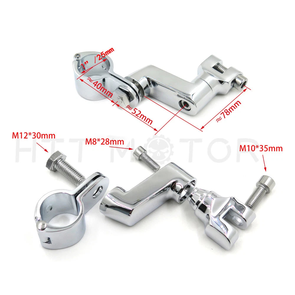 Offset Highway Foot Peg Mounts with 1" Clamps for Harley (Chrome)