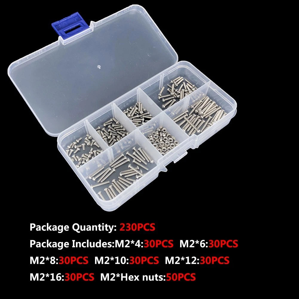 M2 Hexagon Socket Screws and Nuts Assortment Kit (304 Steel)