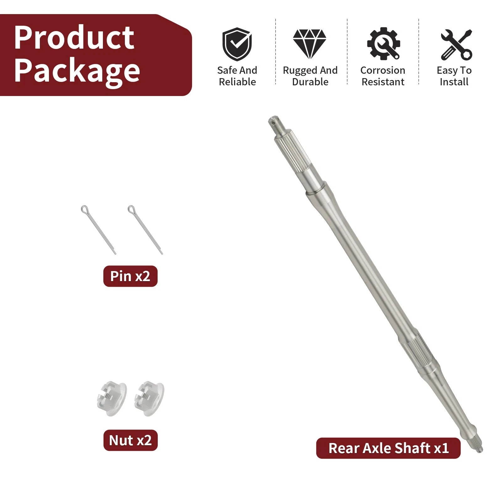Rear Axle Shaft w/ Nuts Pins for Yamaha Big Bear 350 Kodiak 400 (1990–2001) #4WU-25381-00-00