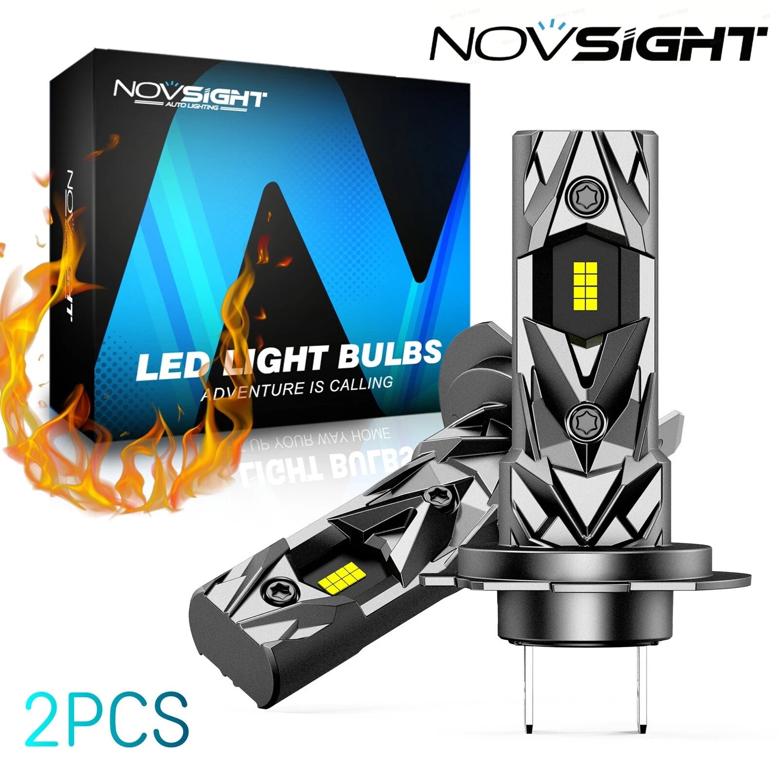 2X H7 LED Headlight Bulbs for NOVSIGHT (6500K, 16000LM)
