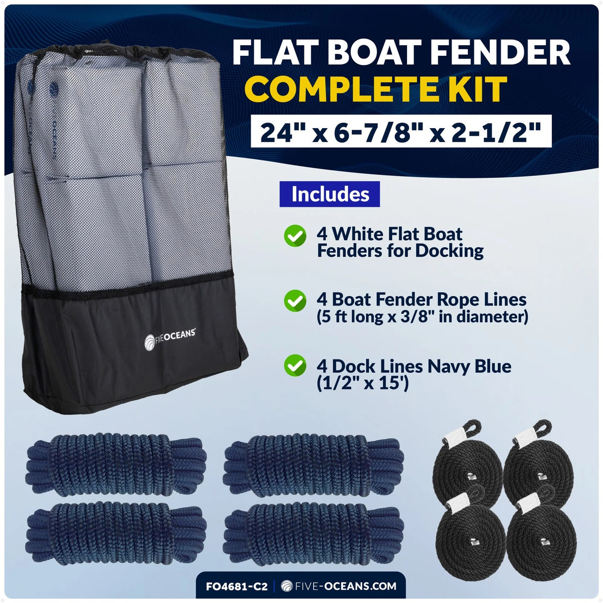 4-Pack White Flat Boat Fender Kit for Various Boats (24" x 6-7/8" x 2-1/2")