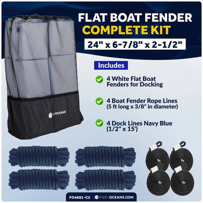 4-Pack White Flat Boat Fender Kit for Various Boats (24" x 6-7/8" x 2-1/2")
